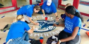 students working on school beautification